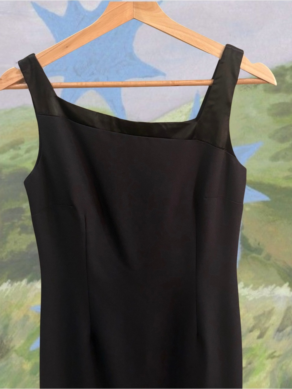 VTG 90s Casual Corner Asymmetric Satin Trim Little Black Gown Dress - Sz 2